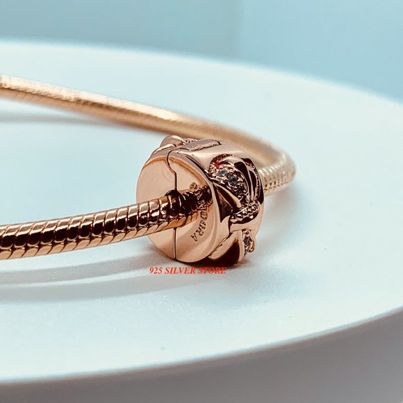 PANDORA Rose Gold Sparkling Bowtie Clip charm 7873 - Picture 7 of 13